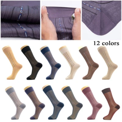 Striped  CA Silk Sheer Calf Men Business Dress Mid Socks Sock UltraThin Soft ! - Image 1 of 4