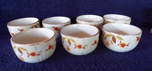 Vintage Mary Dunbar   Hall Jewel Tea Autumn Leaf Custard Cups Ramekins Lot Of 7 - Picture 1 of 5