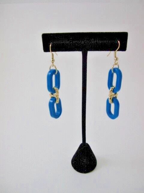 Lightweight Acrylic Resin Chain Link Earrings Gold Tone Hooks Statement Drop - Image 1 of 1