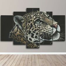 Leopard Brave Wild Eyes Blue Nature Print 5 Piece Canvas Wall Art Home Decor