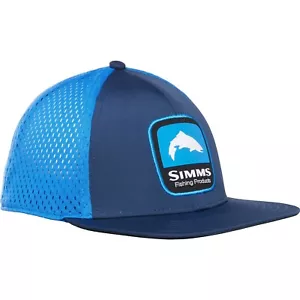 Simms Fishing Trout Wildcard Trucker Flat Bill Hat Cap - Admiral Blue Color NEW! - Picture 1 of 2