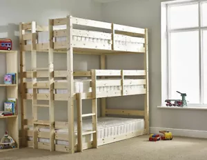 3 Sleeper Bunk Bed Childrens Bedroom Furniture Three Single Cabin Triple Wood - Picture 1 of 4