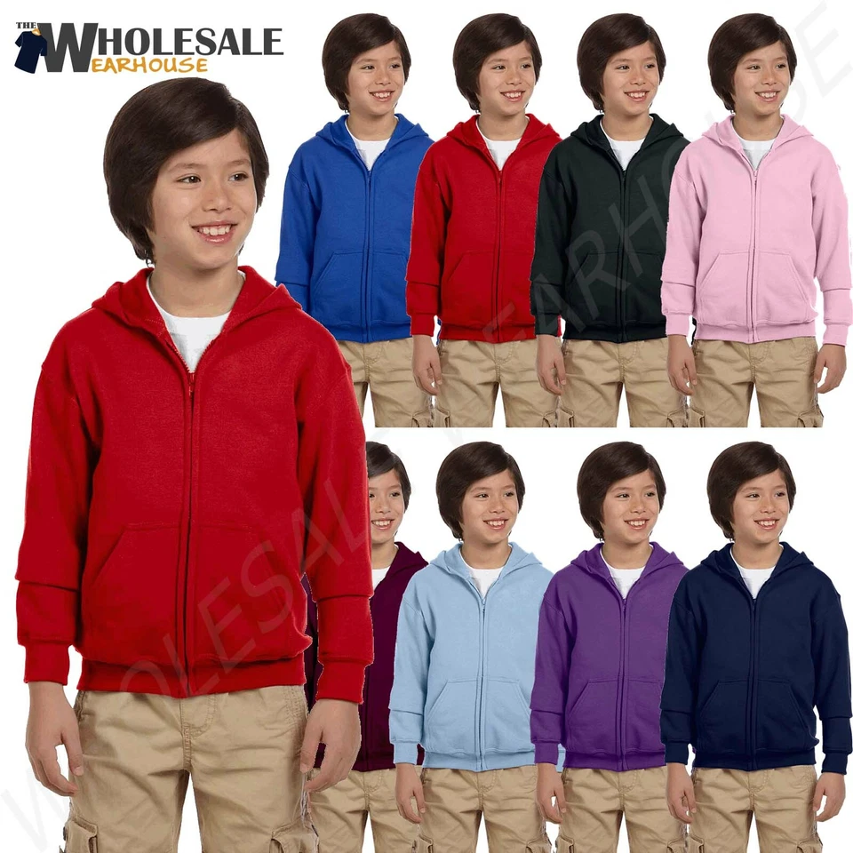 Gildan Youth Full-Zip Sweatshirt Heavy Blend 8 oz 50/50 Hoodie G186B - Image 1 of 1