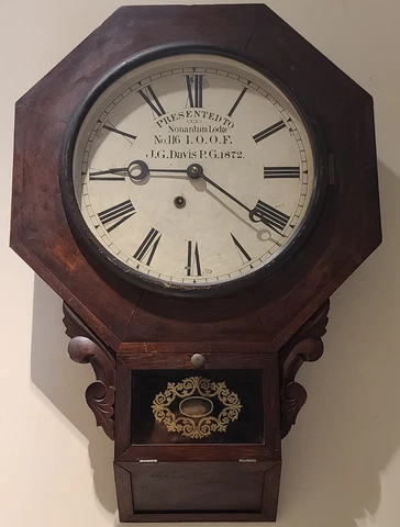 Antique 1872 Atkins "IOOF Odd Fellows" Lodge Clock Octagon Regulator Wall Clock Cover