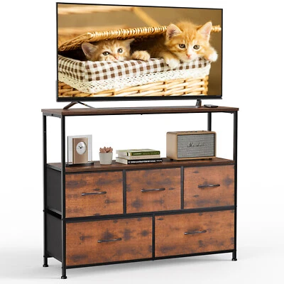 TV Stand Dresser with 5 Fabric Storage Organizers Units,Media Console Table - Image 1 of 4