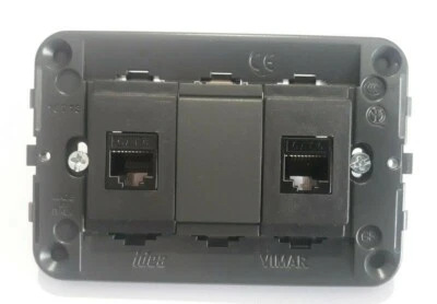 2 presa di rete dati rj45 cat6 vimar idea nero con supporto e tappo - Immagine 1 di 4
