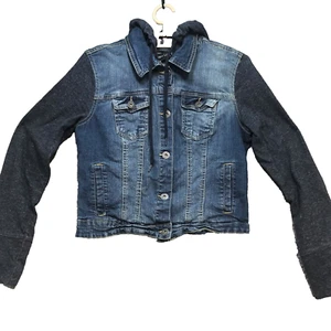 New Look Hoodie Jacket Girl's Youth Size Large   Blue Denim w/ Fleece Sleeves   - Picture 1 of 11