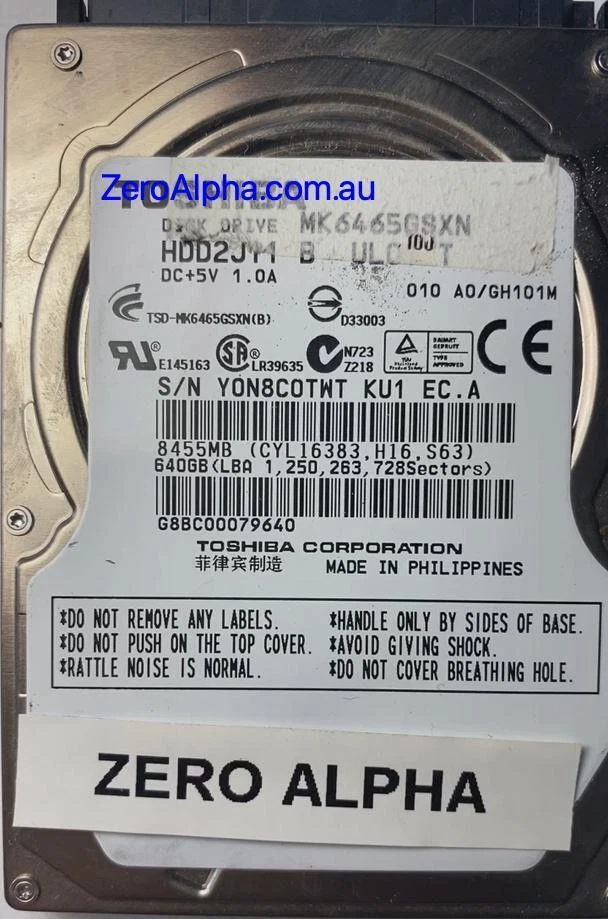 MK6465GSXN Toshiba Donor Hard Drive, HDD2J11, GH101M - Image 1 of 1