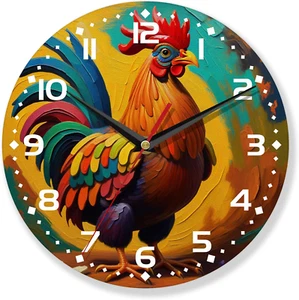 Chicken Wall Clocks,Rooster Oil Painting Wall Clock Decorative,Chicken Kitchen W - Picture 1 of 7