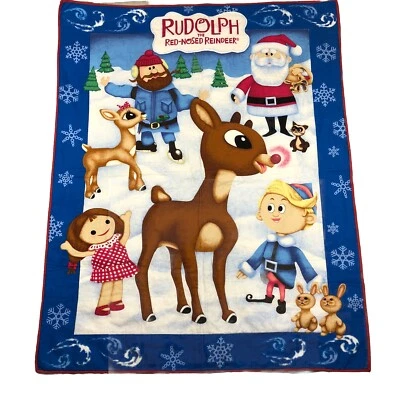 "Manta bebé Rudolph el reno nariz roja vintage con respaldo de vellón 42x34""" Foto 1 de 4