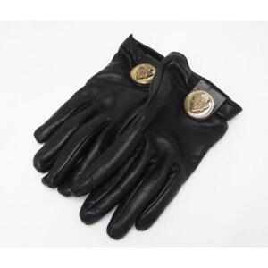 Gucci Crest Leather Gloves size 8.5 length 19.5cm width 9cm Black gold used