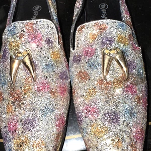 VTG Wolf Valley Men's FRILLY GLITTER SILVER & RAINBOW SHOES BLINK SZ 43 - Picture 1 of 18