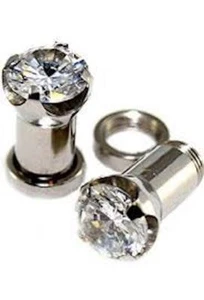 Screw-on Plugs/Gauges/Tunnels Surgical Steel with Round Prong Set Clear A/3/3/25 - Picture 1 of 2