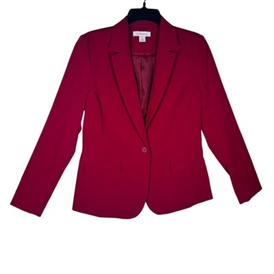 Liz Claiborne 女式红色西装外套 6 码单扣翻领办公室新品 — 第 1/4 张图片