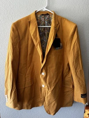 New Linea Uomo Mens 48R Yellow Mustard Linen Poly Sport Coat Blazer With Tags - Image 1 of 4