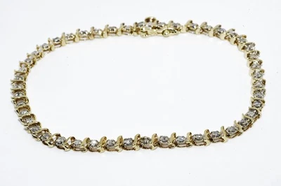 4,000 美元 14K 黄金 0.50 克拉天然钻石 S 型网球手链正品 — 第 1/4 张图片