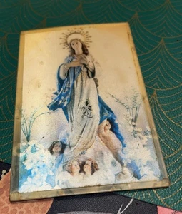 Vintage 3D Lenticular Postcard Virgin Mary with Cherubs & Angels Religious Icon - Picture 1 of 2