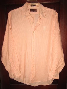Chaps Ralph Lauren Men's XL Button Front Shirt Cotton Poly Striped White Peach - Picture 1 of 3