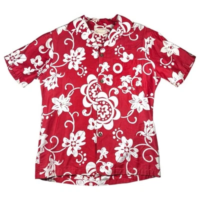 Camisa Hawaiana Real Años 60 De Colección Roja Blanca Floral Cuello Lazo Foto 1 de 4