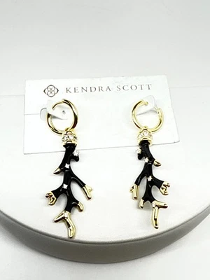 New Kendra Scott Shea Hoop Earrings Huggie dangle Gold Black branches Gift Box - Image 1 of 4