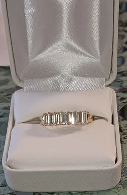 14k Gold Ring Baguette Cut  7 True Light Moissanite Stones Band Size 9 - Image 1 of 4