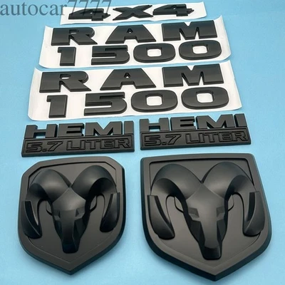 For RAM 1500 Emblems Grille Tailgate RAM Head HEMI 5.7 Liter 4X4 Badges Black - Image 1 of 4