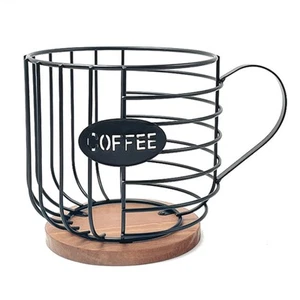 Kaffeepad-Halter, Kaffeepad-Korb, Draht-Kaffeepad-Aufbewahrung, Holzsockel,8488 - Bild 1 von 6