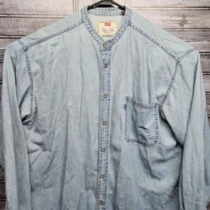 Levi’s Herren XL Blau Denim Kragenlos Hemd Langarm Baumwolle Vintage - Bild 1 von 8