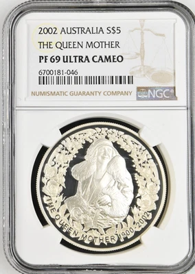 2002 Australia S$5 Dollars The Queen Mother Silver Proof Coin NGC PF 69 UC - Image 1 of 4
