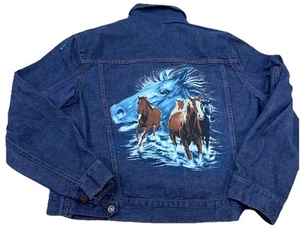 Vintage Fruit Of The Loom Denim Jacket Women Large Horse Nature Sanforized 70s - Picture 1 of 14
