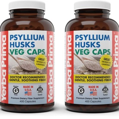 Cáscaras de psyllium cápsulas vegetales, 400 cápsulas (625 mg) (paquete de 2) - vegano, sin OGM, G... Foto 1 de 4