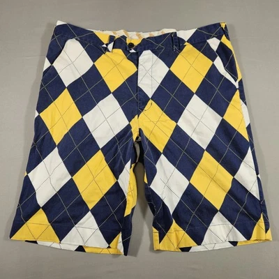 Loudmouth Golf Shorts Mens Size 36 White Blue Yellow Argyle Cotton - Image 1 of 4