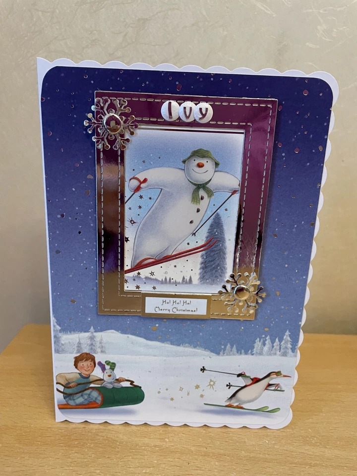 Handmade personalised The Snowman dog Briggs Christmas card Grand daughter son - Image 1 of 1