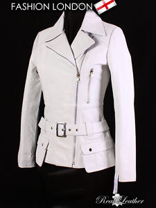 'DESIRE' White Ladies Classic Style Retro Designer Lambskin Nappa Leather Jacket