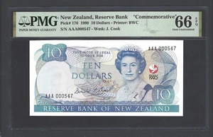 New Zealand 10 Dollars 1990 P176 "Commemorative" S/N 000547 UNC Grade 66 - Picture 1 of 2