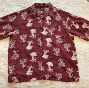 Haggar Short Sleeve Button Up Maroon Hawaiian Shirt Men's with Hula Dancer - XXL - Picture 1 of 13