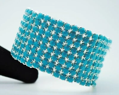Pulsera brazalete elástico cristal turquesa estrás boda novia   Foto 1 de 4