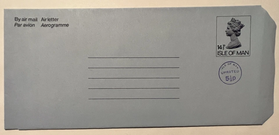 AEROGRAMA ISLA DE HOMBRE 14 1/2p SIN CLASIFICAR 5 1/2P COMO NUEVO SIN USAR REINA ISABEL II Foto 1 de 3