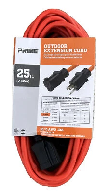 PRIME 25ft Medium Duty Outdoor Extension Cord Orange 16/3 AWG 13A (D) - Image 1 of 4