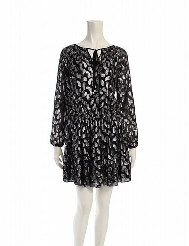 Abito Michael Kors manica lunga paisley metallizzato jacquard nero MK taglia XS
