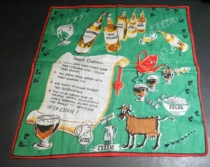 PAÑUELO DE RECETA DE CAFÉ IRLANDÉS DE COLECCIÓN~ EXCELENTES GRÁFICOS~ FIRMADO - Imagen 1 de 3