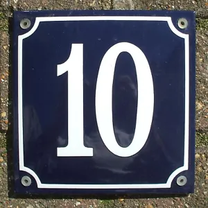 HOUSE NUMBER 10, FRENCH ENAMEL SIGN. WHITE No.10 ON A BLUE BACKGROUND. 16x16cm. - Picture 1 of 1