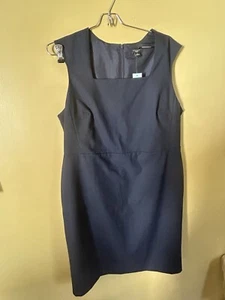 Ann Taylor Dress 14 Petite Navy Blue Stretch Career Church Washable NEW Lined - Picture 1 of 8