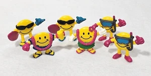 Vintage Lot of 5 Smiley Face Mini PVC Rubber Figures Snorkel Surfer Luau Hula - Picture 1 of 10