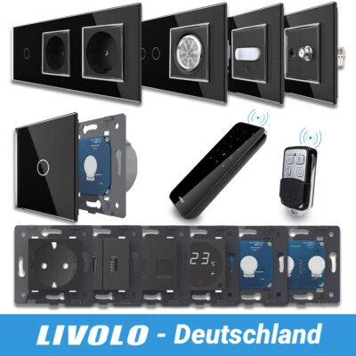Livolo Glas Funk Touch Lichtschalter Steckdosen Wechselschalter in Schwarz Chrom - Bild 1 von 4