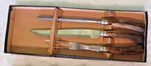 VINTAGE Sheffield England LION BRAND Carving set Gorgeous Handles Stainless - Picture 1 of 12