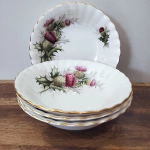 Royal Albert Highland Thistle Dessert Cereal Bowls x 4 Gold Rims England EXC - Picture 1 of 7