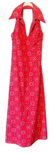Vintage Red Bandana Print Halter Neck Collar Maxi Dress - Retro 70s - Picture 1 of 11