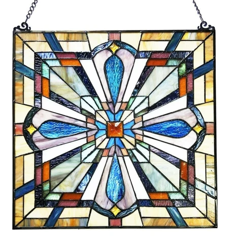 25" Crossroads Multi Archie Mission Tiffany Style Stained Glass Window Panel Cover