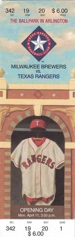 Texas Rangers Opening Day First Game Ticket At The Ballpark In Arlington 26382 Cover